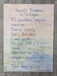 Tucker J. Bercier: Turtle Mountains, ND. Tequila Sunrise, calligraphy  colored pencil