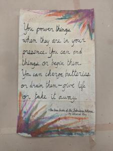 Rhiannon Giguere: Devils Lake, ND.  BOOM,  watercolor and calligraphy pen on tea-stained paper