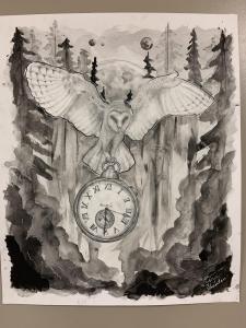 Tina S: graphite pencil, white gel,  watercolor